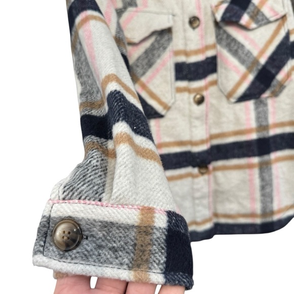 Ashley Plaid Shacket M Cream Pink Tan | Oversized Fall Layer - Picture 3 of 6